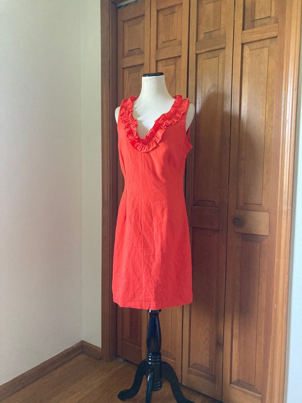Sharagano Orange Linen Blend Sheath Dress, Size 8